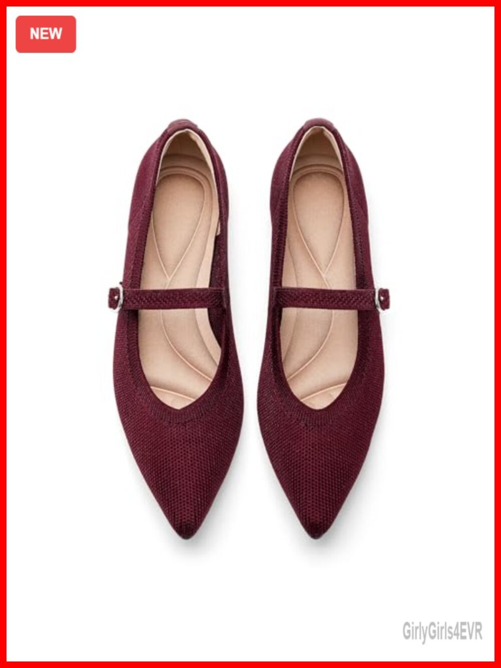 Knit Flats for Women Pointed Toe Casual Ballet Flat Shoes with Ankle Strap